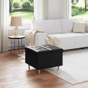 vidaXL Ottomană de depozitare Negru 60 x 60 x 45 cm Piele artificială imagine