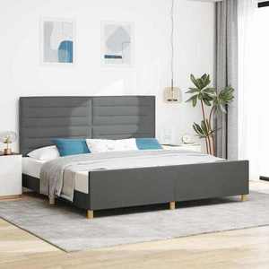 vidaXL Cadru de pat cu headboard Gri închis 200 x 200 cm țesătură imagine
