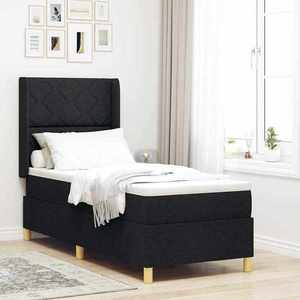 vidaXL Pat cu arcuri cu saltea cu headboard Negru 80 x 200 cm țesătură imagine