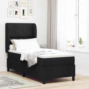 vidaXL Pat cu arcuri cu saltea cu headboard Negru 80 x 200 cm țesătură imagine