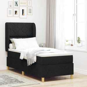 vidaXL Pat cu arcuri cu saltea cu headboard Negru 200 x 80 cm țesătură imagine