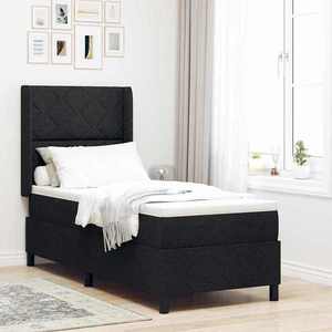 vidaXL Pat cu arcuri cu saltea cu headboard Negru 200 x 80 cm țesătură imagine
