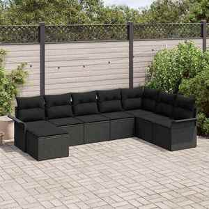 vidaXL Set de canapele pentru grădină cu pernă 8 pcs Negru Rattan poli imagine