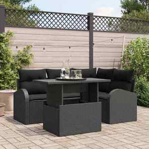 vidaXL Set de canapele pentru grădină cu pernă 5 pcs Negru Rattan poli imagine
