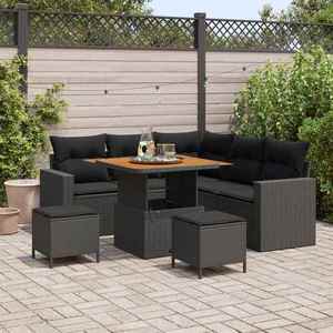 vidaXL Set de canapele pentru grădină cu pernă 9 pcs Negru poliratan imagine