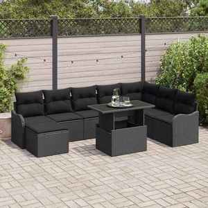 vidaXL Set de canapele pentru grădină cu pernă 9 pcs Negru Rattan poli imagine
