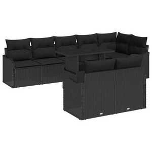 vidaXL Set de canapele pentru grădină cu pernă 9 pcs Negru Poli Rattan imagine