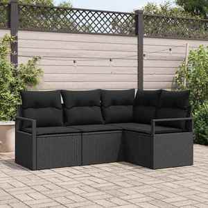 vidaXL Set de canapea cu pernă cu depozitare 4 pcs Negru poliratan imagine