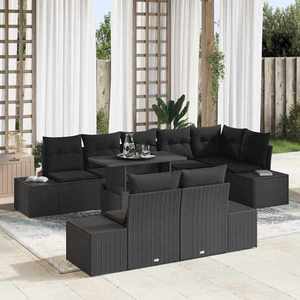 vidaXL Set de canapele pentru grădină 9 pcs Negru Rattan poli imagine