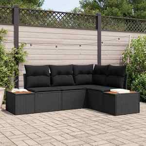 vidaXL Set de canapele pentru grădină cu pernă 4 pcs Negru Poliratan imagine