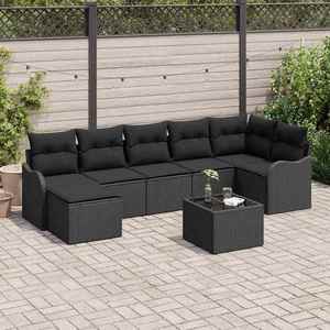 vidaXL Set de canapele pentru grădină cu pernă 8 pcs Negru Rattan poli imagine