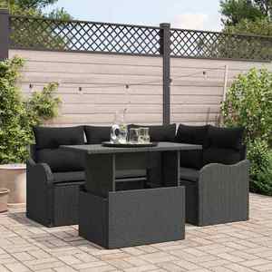 vidaXL Set de canapele pentru grădină cu pernă 5 pcs Negru Poli Rattan imagine