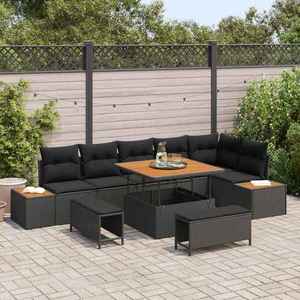 vidaXL Set de canapele pentru grădină cu pernă 9 pcs Negru Rattan poli imagine