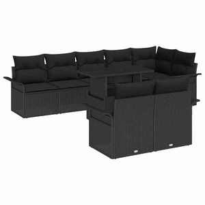vidaXL Set de canapele pentru grădină cu pernă 9 pcs Negru Rattan poli imagine