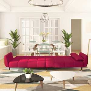 vidaXL Canapea extensibilă cu 2 locuri, 2 perne, roșu vin, catifea imagine