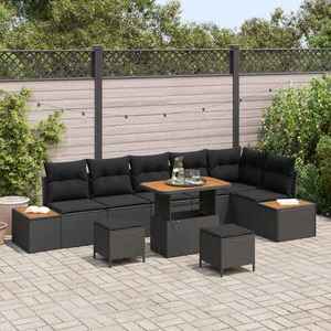 vidaXL Set de canapele pentru grădină cu pernă 9 pcs Negru Rattan poli imagine