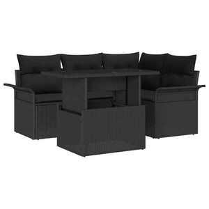 vidaXL Set de canapele pentru grădină cu pernă 5 pcs Negru Poli Rattan imagine