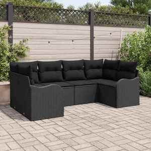 vidaXL Set de canapele pentru grădină cu pernă 6 pcs Negru Rattan poli imagine