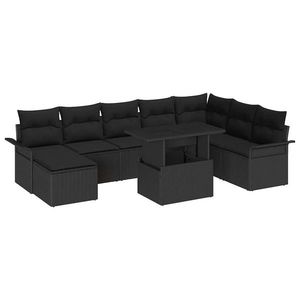 vidaXL Set de canapele pentru grădină cu pernă 9 pcs Negru imagine