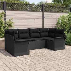 vidaXL Set de canapele pentru grădină cu pernă 6 pcs Negru Rattan poli imagine