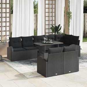 vidaXL Set de canapele pentru grădină cu pernă 9 pcs Negru Rattan poli imagine