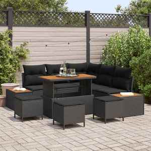 vidaXL Set de canapele pentru grădină cu pernă 9 pcs Negru Rattan poli imagine