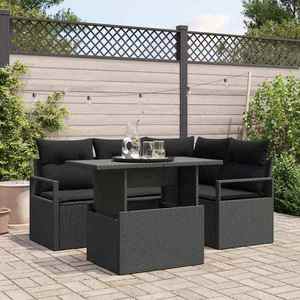 vidaXL Set de canapele pentru grădină cu pernă 5 pcs Negru Rattan poli imagine
