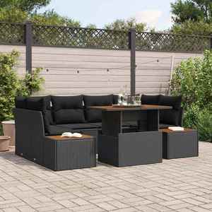 vidaXL Set de canapele pentru grădină 7 pcs Negru Rattan poli imagine
