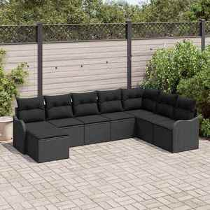 vidaXL Set de canapele pentru grădină cu pernă 8 pcs Negru Rattan poli imagine