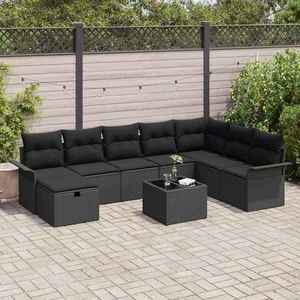 vidaXL Set de canapele pentru grădină cu pernă 9 pcs Negru Rattan poli imagine