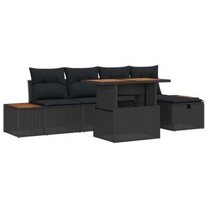 vidaXL Set de canapele pentru grădină cu pernă 6 pcs Negru poliratan imagine