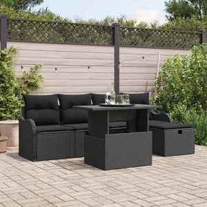 vidaXL Set de canapele pentru grădină cu pernă 6 pcs Negru Rattan poli imagine