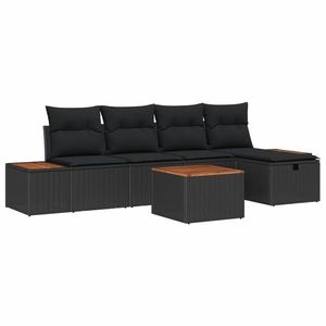 vidaXL Set de canapele pentru grădină cu pernă 6 pcs Negru poliratan imagine