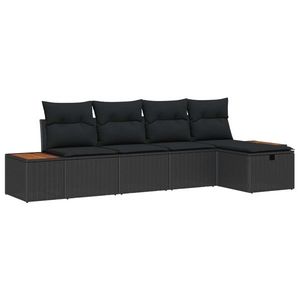 vidaXL Set de canapele pentru grădină cu pernă 5 pcs Negru poliratan imagine