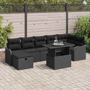 vidaXL Set de canapele pentru grădină cu pernă 8 pcs Negru Rattan poli imagine