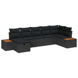 vidaXL Set de canapele pentru grădină cu pernă 8 pcs Negru poliratan imagine
