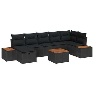 vidaXL Set de canapele pentru grădină cu pernă 8 pcs Negru poliratan imagine