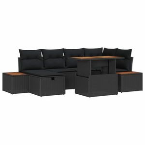 vidaXL Set de canapele pentru grădină cu pernă 7 pcs Negru poliratan imagine
