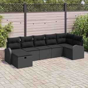 vidaXL Set de canapea cu pernă cu depozitare 7 pcs Negru poliratan imagine