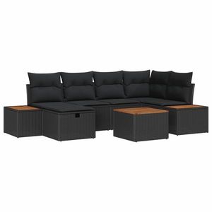 vidaXL Set de canapele pentru grădină cu pernă 7 pcs Negru poliratan imagine