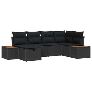 vidaXL Set de canapele pentru grădină cu pernă 6 pcs Negru poliratan imagine