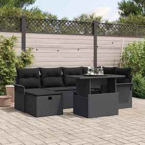 vidaXL Set de canapele pentru grădină cu pernă 7 pcs Negru Rattan poli imagine
