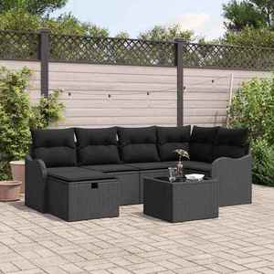 vidaXL Set de canapele pentru grădină cu pernă 7 pcs Negru Rattan poli imagine