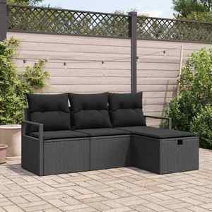 vidaXL Set de canapele pentru grădină cu pernă 4 pcs Negru Rattan poli imagine