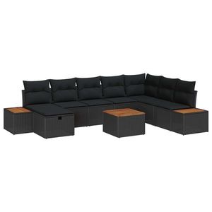 vidaXL Set de canapele pentru grădină cu pernă 9 pcs Negru poliratan imagine