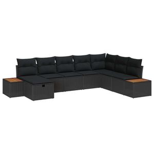 vidaXL Set de canapele pentru grădină cu pernă 8 pcs Negru poliratan imagine