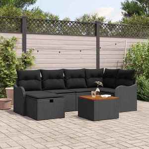 vidaXL Set de canapele pentru grădină cu pernă 7 pcs Negru Rattan poli imagine