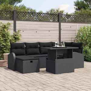 vidaXL Set de canapele pentru grădină cu pernă 7 pcs Negru Rattan poli imagine