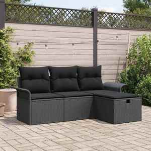 vidaXL Set de canapele pentru grădină cu pernă 4 pcs Negru Rattan poli imagine