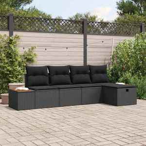 vidaXL Set de canapele pentru grădină cu pernă 5 pcs Negru Rattan poli imagine